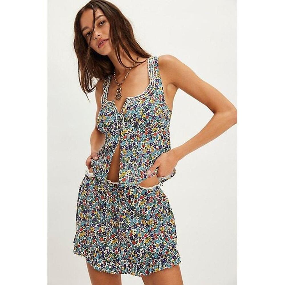 Free People Ellia Primary Floral Ellia Printed Set Women's Size S NWT
